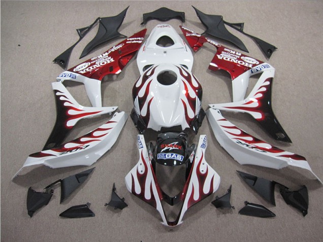 Carenagem Moto CBR 600RR 2007-2008 - Branco Vermelho Chama Tubarão