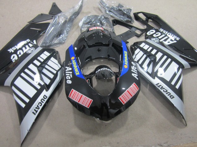 Carenagem Moto Ducati 1098 2007-2014 - Preto Branco Avanço Alice