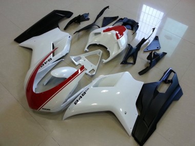 Carenagem Moto Ducati 848 1098 1198 2007-2014 - Preto Fosco Branco & Vermelho Listra