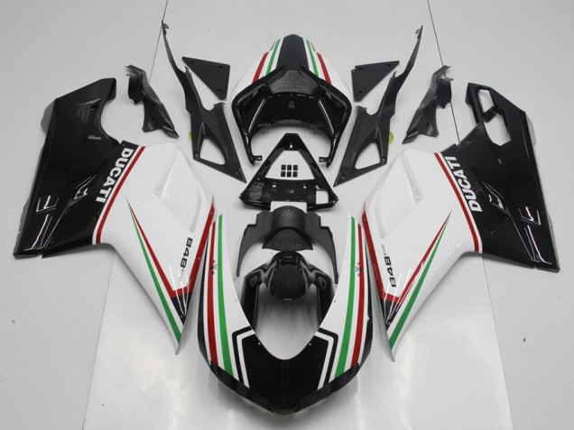 Carenagem Moto Ducati 848 1098 1198 2007-2014 - Preto Verde & Branco Carenagem Moto Ducati 848 1098 1198 2007-2014 - Preto Verde & Branco