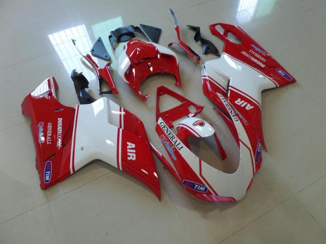 Carenagem Moto Ducati 848 1098 1198 2007-2014 - Vermelho & Branco Air Carenagem Moto Ducati 848 1098 1198 2007-2014 - Vermelho & Branco Air
