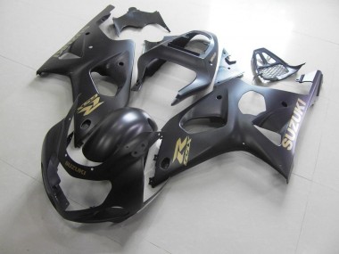Carenagem Moto GSXR 1000 K1 2000-2002 - Tudo Preto Fosco & Ouro Adesivo