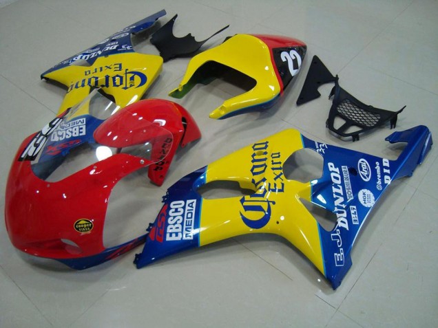 Carenagem Moto GSXR 1000 K1 2000-2002 - Vermelho Amarelo Azul Corona Corrida