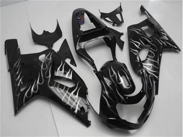 Carenagem Moto GSXR 600 / 750 K1 K2 K3 2001-2003 - Preto Branco Chama