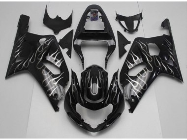 Carenagem Moto GSXR 600 / 750 K1 K2 K3 2001-2003 - Preto Branco Chama