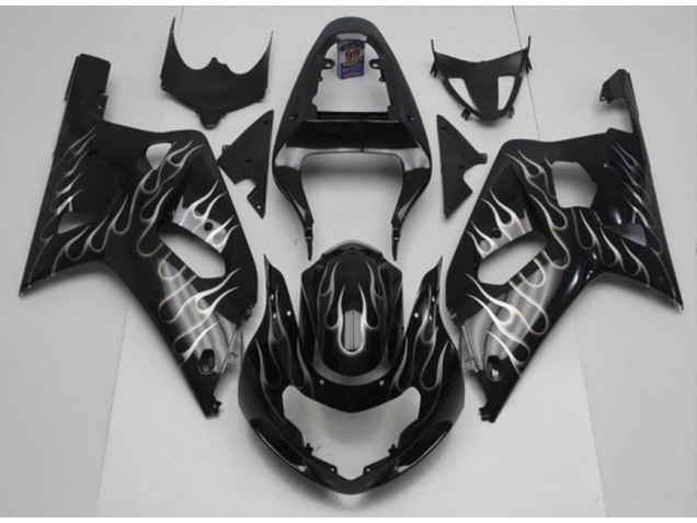 Carenagem Moto GSXR 600 / 750 K1 K2 K3 2001-2003 - Preto Branco Chama