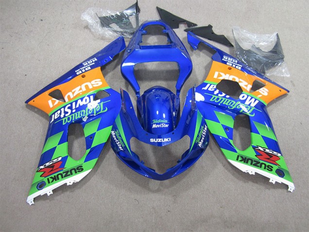 Carenagem Moto GSXR 600 K1 K2 K3 2001-2003 - Azul Verde Telefumia Movistar Carenagem Moto GSXR 600 K1 K2 K3 2001-2003 - Azul Verde Telefumia Movistar