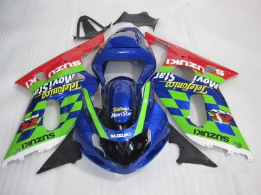 Carenagem Moto GSXR 600 K1 K2 K3 2001-2003 - Azul Verde Vermelho Telefumia Movistar