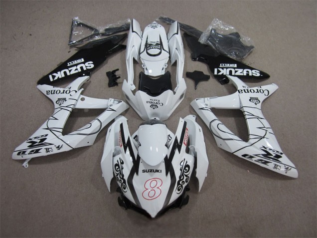Carenagem Moto GSXR 600 K8 2008-2010 - Branco Preto Corona Extra Motul 8 Carenagem Moto GSXR 600 K8 2008-2010 - Branco Preto Corona Extra Motul 8