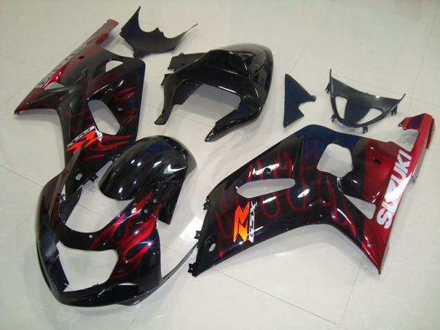Carenagem Moto GSXR 750 K1 K2 K3 2001-2003 - Preto Vermelho Chama
