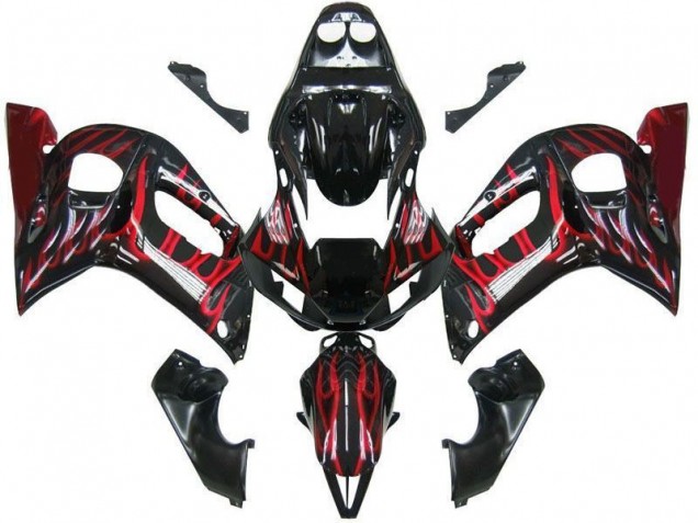 Carenagem Moto R6 1998-2002 - Preto Vermelho Chama