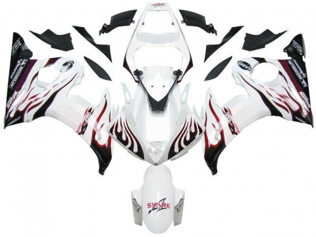 Carenagem Moto R6 2003-2005 - Branco Preto Vermelho Chama