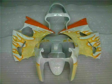 Carenagem Moto ZX6R 2000-2002 - Branco Amarelo Chama