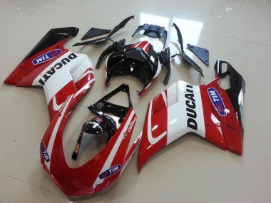 Injeção Kit Carenagem Moto Ducati 848 1098 1198 2007-2014 - Vermelho Branco