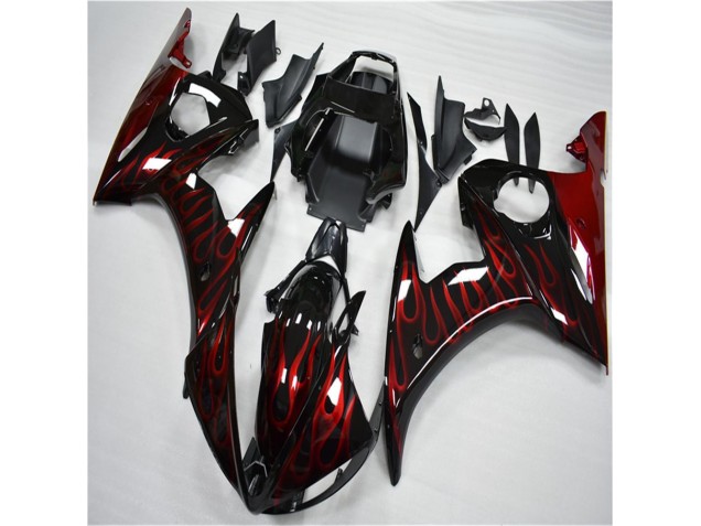 Moto Plástico R6 2003-2005 - Preto Vermelho Chama Moto Plástico R6 2003-2005 - Preto Vermelho Chama